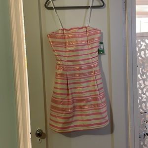 NWT Lilly Pulitzer Sherry dress. Pink and cream with gold accents.